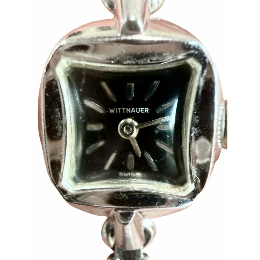 Vintage Wittnauer Swiss Ladies Watch 10K Gold Filled Black Dial Speidel Runs